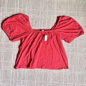 OLD NAVY • Square-Neck Puff-Sleeve Top in Bright Coral